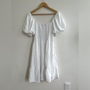 White Smocked Sundress with Puff Sleeves
